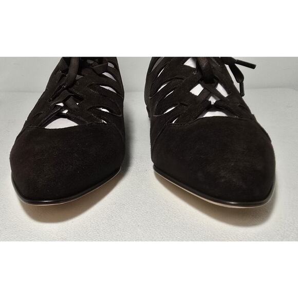 Johnston & Murphy Brown Suede Lace-Up Cut-Out Pointed Toe Flats Sz 9 NEW - Picture 4 of 10